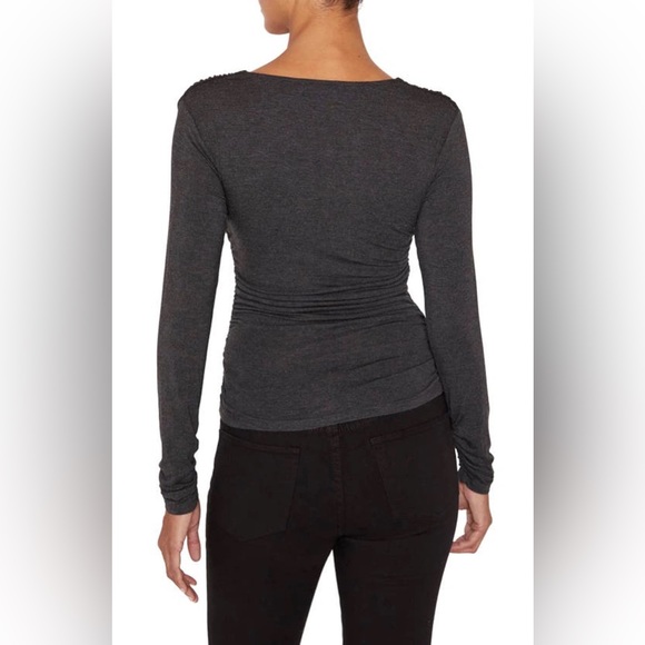 Frame Womens Plunge Twist Neck Long Sleeve Knit Top in Charcoal Heather Small - Picture 2 of 14